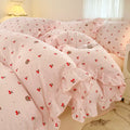 Axyaa Pink Tulip Duvet Set with Flat Sheet & Pillowcase Washed Cotton Queen Twin Full