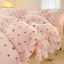 Axyaa Pink Tulip Duvet Set with Flat Sheet & Pillowcase Washed Cotton Queen Twin Full