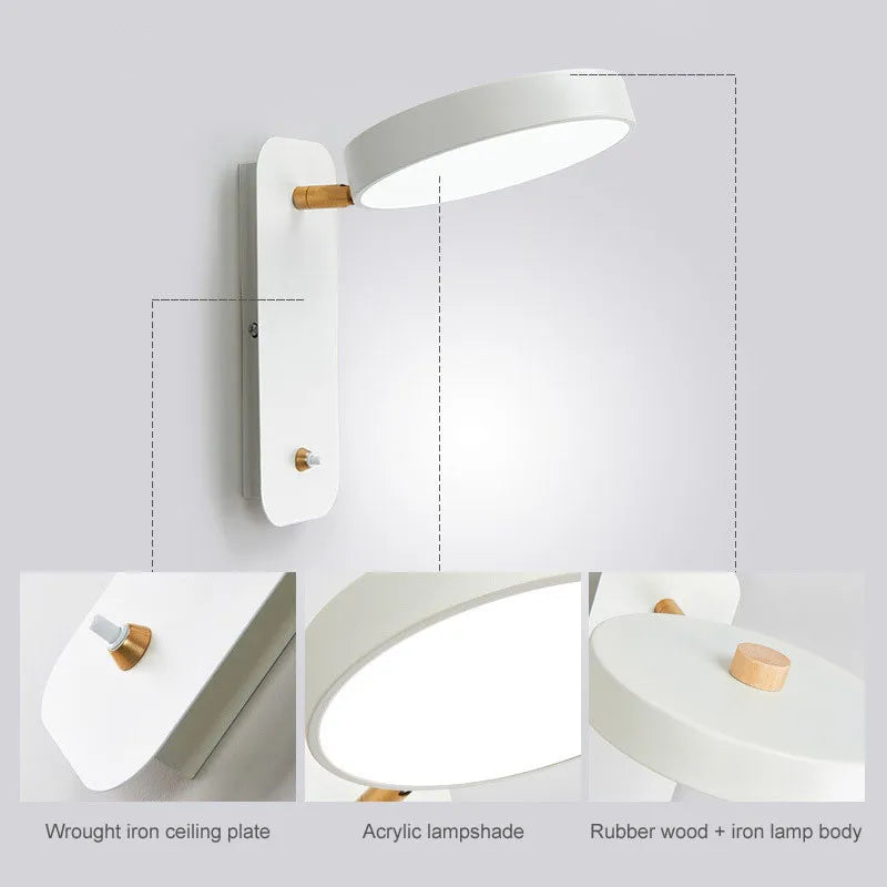 Axyaa Nordic Macaron Rotatable Wall Sconce Switch Modern Bedroom Aisle Wall Lamps