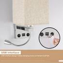 Axyaa Square Retro Fabric LED Wall Lamp with USB Reading Light and Switch