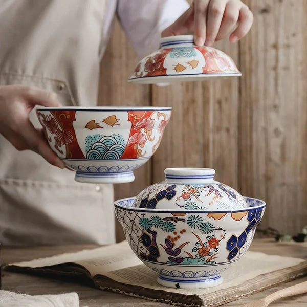 Axya Japanese Ceramic Soup Bowl with Lid, 6 Inch