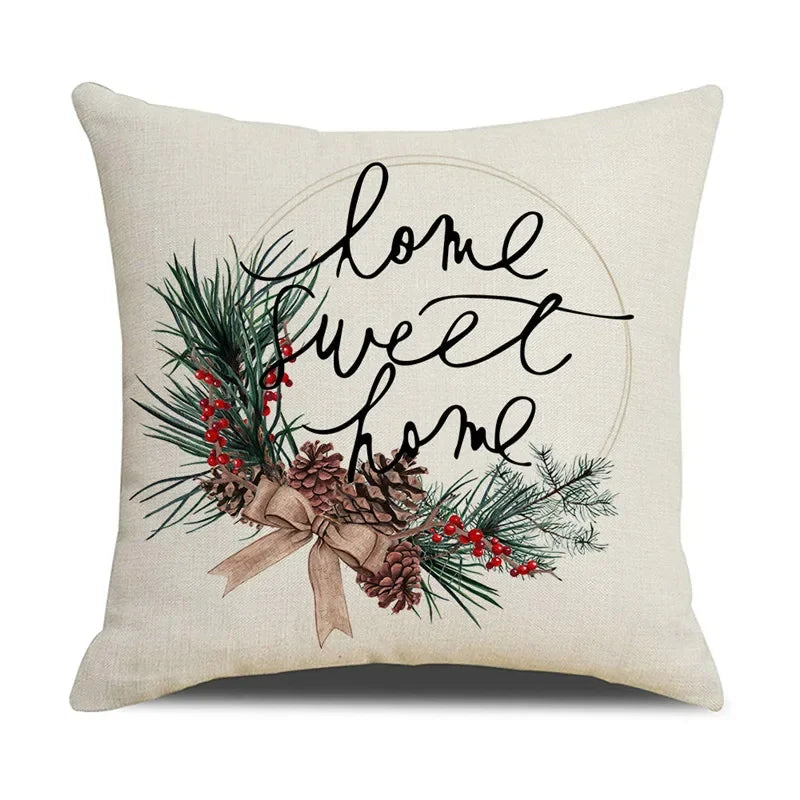 Axyaa Christmas Birds Pillowcase 45X45cm Linen Cushion Cover for Sofa