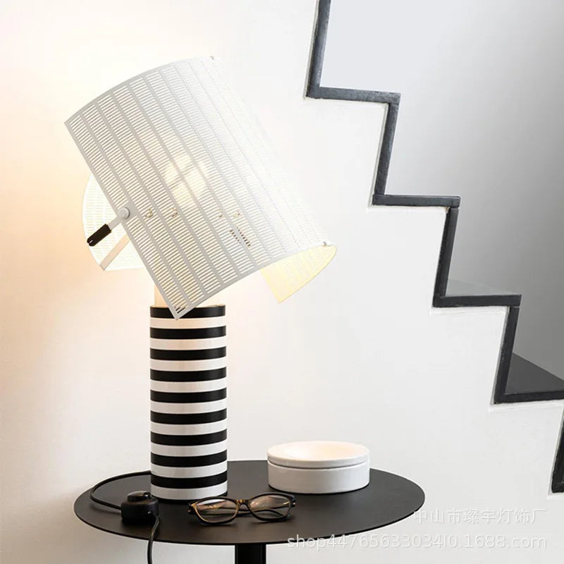 Axyaa Modern Stripe Grid Table Lamp Black White LED Art Light