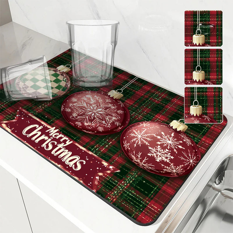Axyaa Snowflake Checkered Kitchen Drying Mat