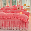 Axyaa Flannel Lace Bed Skirt Set - Thick Warm Quilt Cover Kit