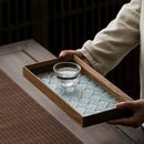 Axyaa Begonia Glass Tray: Walnut Wooden Tea Tray for Storage and Display