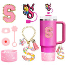 Axyaa Cup Set: Initials Silicone Straw Cap Boot Handle Sticker Charm