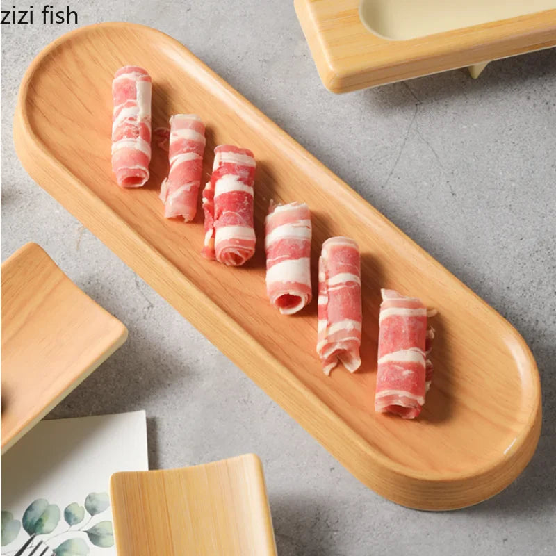 Axya Wood Grain Melamine Sushi Plate Set