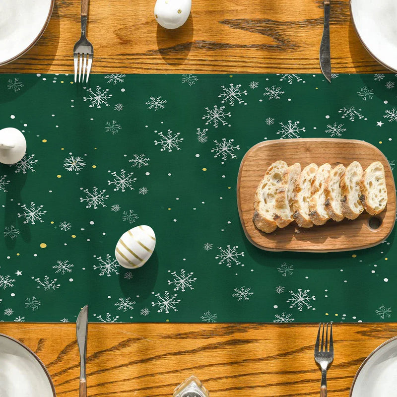 Snowman Holly Berry Candy Cane Table Runner by Axyaa for Indoor Outdoor Home Décor