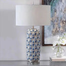 Axyaa Blue Ceramic LED Table Lamp for Bedroom Living Room Villas