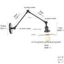 Axyaa Industrial Loft Swing Arm Wall Sconce Clear Glass Pull Chain Switch Bedside Lamp