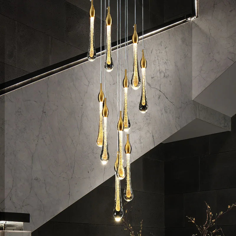 Axyaa Nordic LED Crystal Chandelier, Modern Simple Water Drop Design for Bedroom and Bar Decor