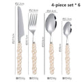 Axyaa 24-Piece Pearl Handle Luxury Cutlery Set - Stainless Steel Knife Fork Spoon Shell Spoon Kit