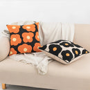 Axyaa Poppy Floral Embroidery Cushion Cover Blue Orange 45x45cm Home Decor for Living Room