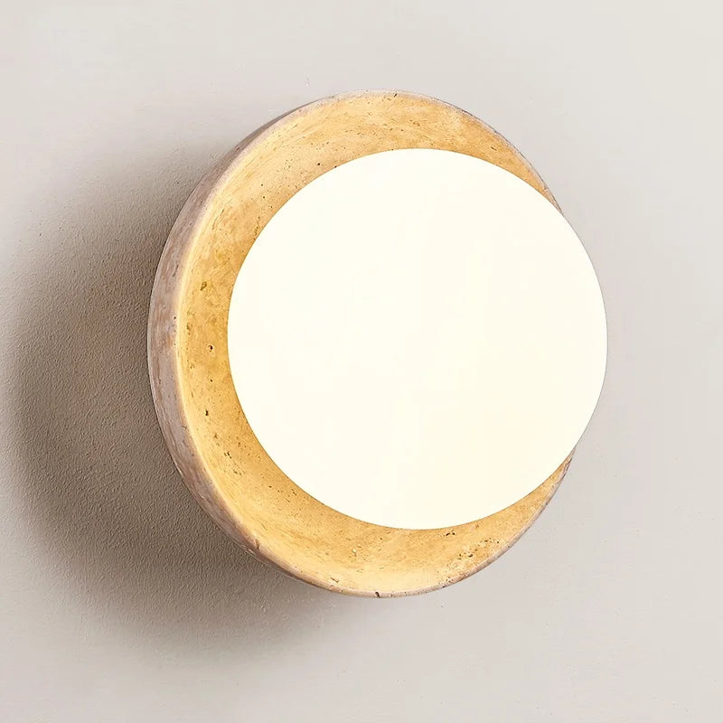 Axyaa Yellow Travertine LED Wall Sconce White Glass Ball Kitchen Bedside Lamp