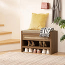 Axyaa Rattan Shoe Bench with Storage Drawer, Linen Seat, Farmhouse Boho Style