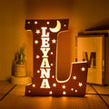 Axyaa Personalized LED Name Wall Decor Night Light with Stars for Family, Couples, Kids - Wooden Lamp