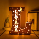 Axyaa Personalized LED Name Wall Decor Night Light with Stars for Family, Couples, Kids - Wooden Lamp