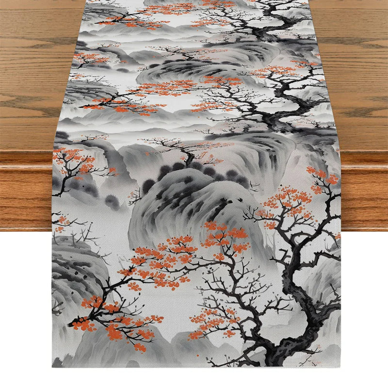 Axyaa Mountain Plum Blossom Table Runner - Elegant Kitchen & Dining Table Decoration