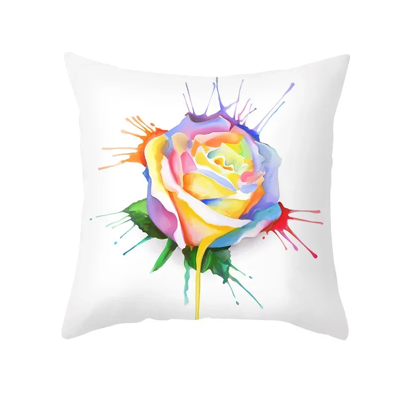 Axyaa Pink Blue Abstract Plants Floral Pillows Case - Modern Art Decor Sofa Couch