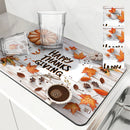 Thanksgiving Watercolor Coffee Drying Mat by Axyaa - Non-Slip Absorbent Kitchen Mat