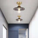 Axyaa Green Glass Copper Ceiling Light Fixture - Modern LED Kitchen Balcony Lamp