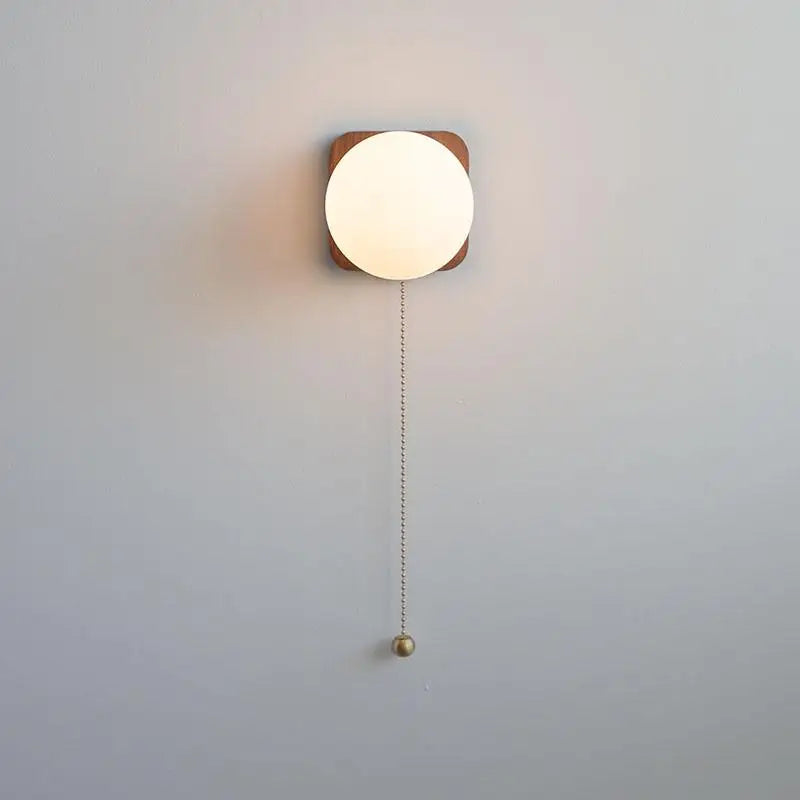 Axyaa Walnut Wood Glass Wall Lamp - Spherical Indoor Light for Living Room, Bathroom & Stairs