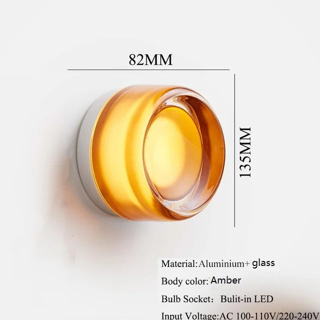 Axyaa Round Glass LED Wall Sconce, 4 Colors, Waterproof, Modern Wandlamp