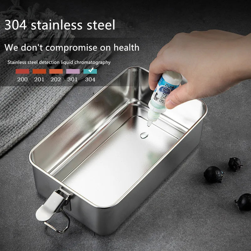 Axyaa Stainless Steel Square Bento Box with Lock Clip - Large Capacity
