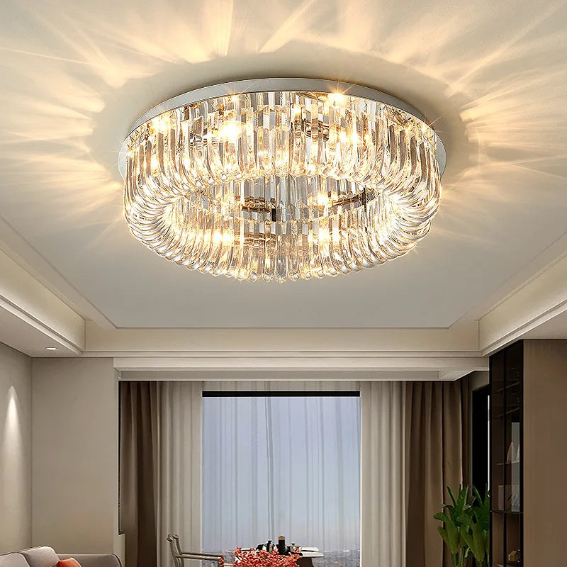 Nordic Gold Chrome LED Ceiling Chandelier by Axyaa - Modern Crystal Lighting