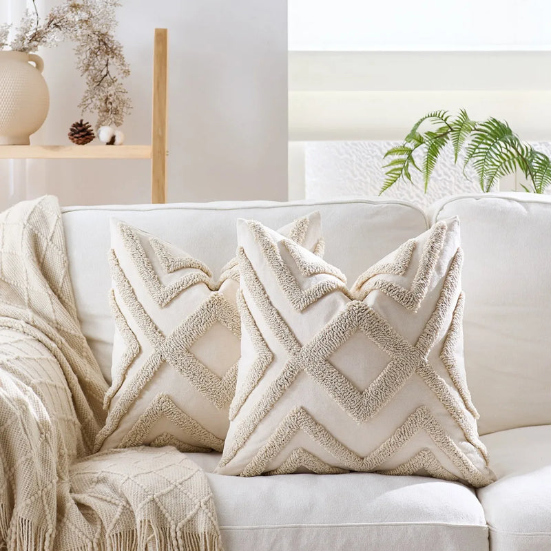 Axyaa Tufted Tassel Diamond Cushion Cover - Boho Style - 45x45cm