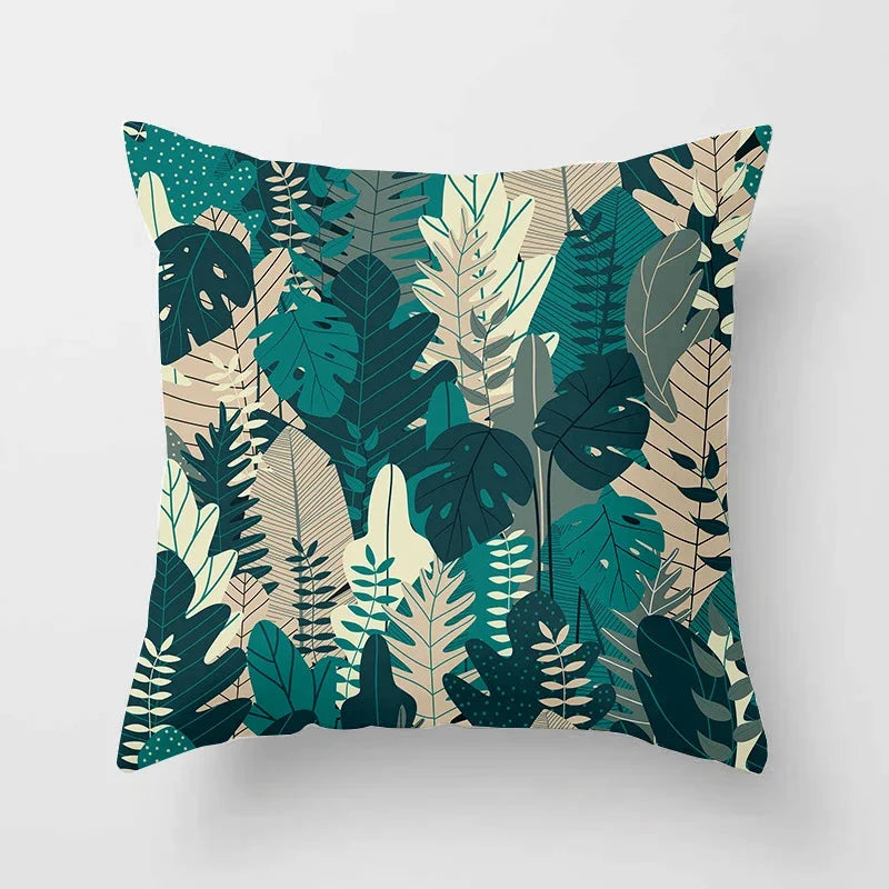 Axyaa Tropical Green Plants Pattern Cushion Cover for Sofas and Decor