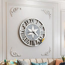 Axyaa Silver Glass Mirror Roman Numerals Crush Diamond Wall Clock, Battery Operated