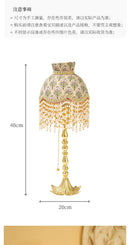 Axyaa Retro Brass Table Lamp with LED, Tassel Detail, and Fabric Lampshade for Home Decor