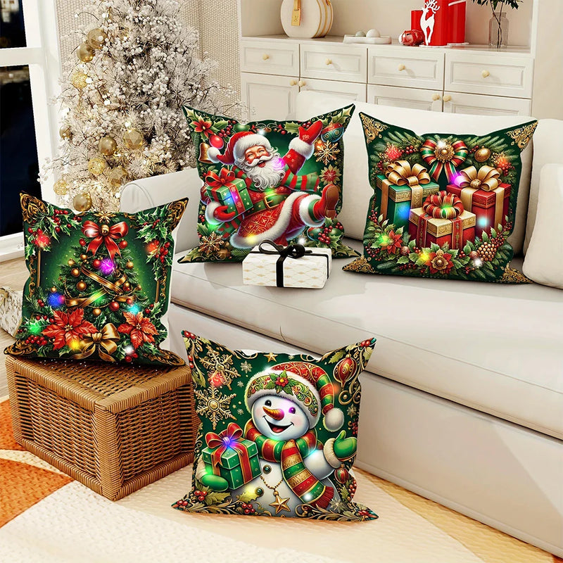 Axyaa LED Light Luminous Pillowcase - Christmas Party Home Decor, Santa Claus Snowman Gift Box Pattern