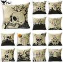 Axyaa Skull Pumpkin Printed Linen Throw Pillowcase for Living Room Party