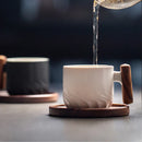 Axyaa Ceramic Kung Fu Teacup in Frosted Finish with Wooden Handle