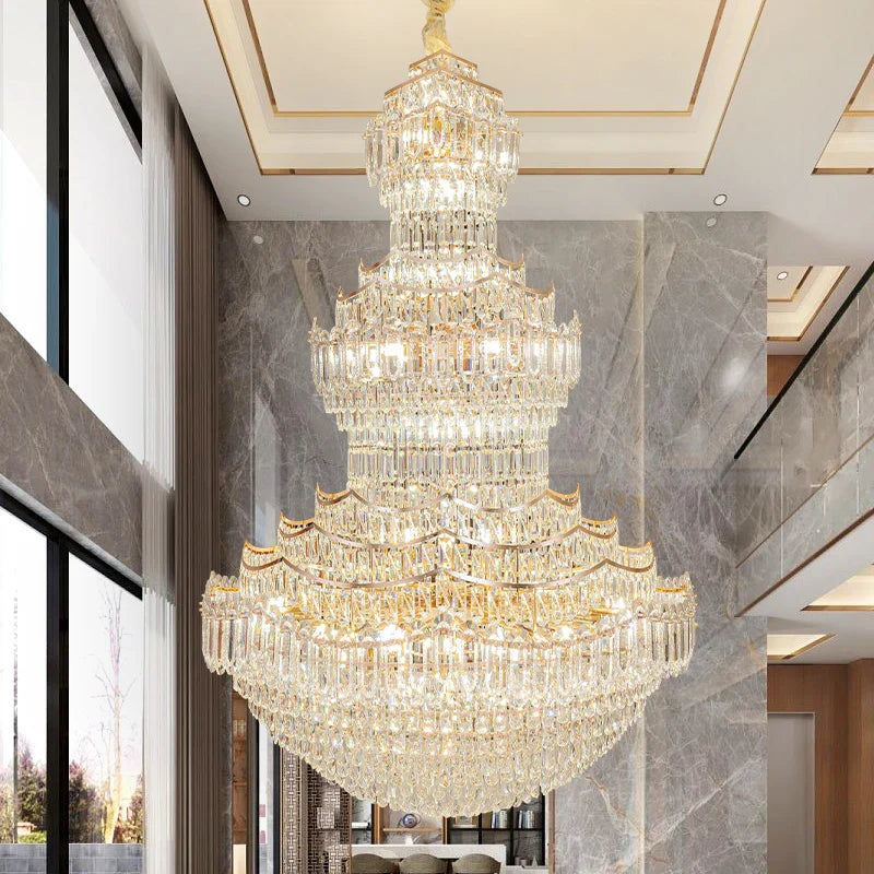 Axyaa Crystal Stair Chandelier: Elegant Duplex Villa & Hotel Mid-Floor Lighting