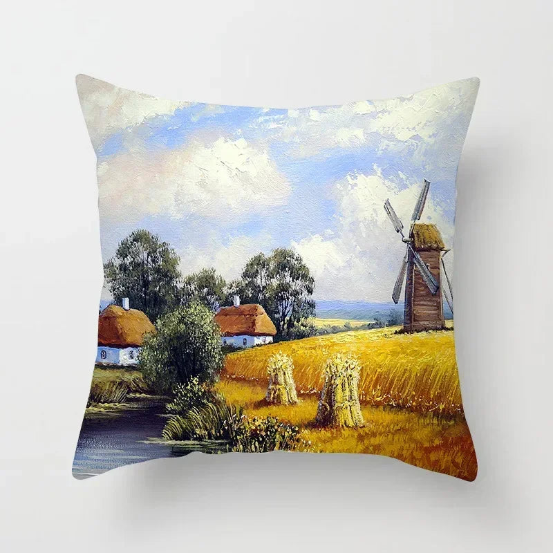 American Country Oil Painting Landscape Pillowcase by Axyaa for Home & Office Decor