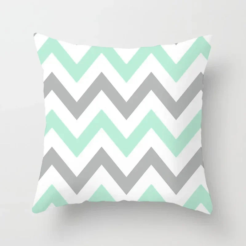 Light Blue Green Mint Geometric Print Boho Pillowcase Set by Axyaa