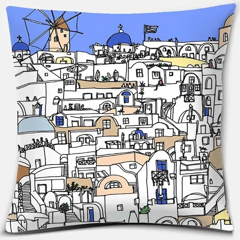 Axyaa Santorini Series Pattern Pillowcase Square Cushion Cover Home Sofa Decor