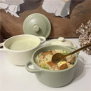 Ceramic 220ml Double Ear Bowl with Cover, Microwave & Oven Safe - Axyaa Brand