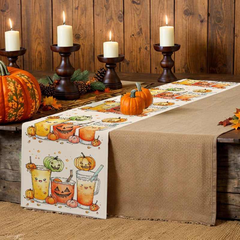 Axyaa Pumpkin Head Watercolor Table Runner