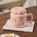 Axyaa Cartoon Ceramic Breakfast Coffee Mug with Lid for Home and Office