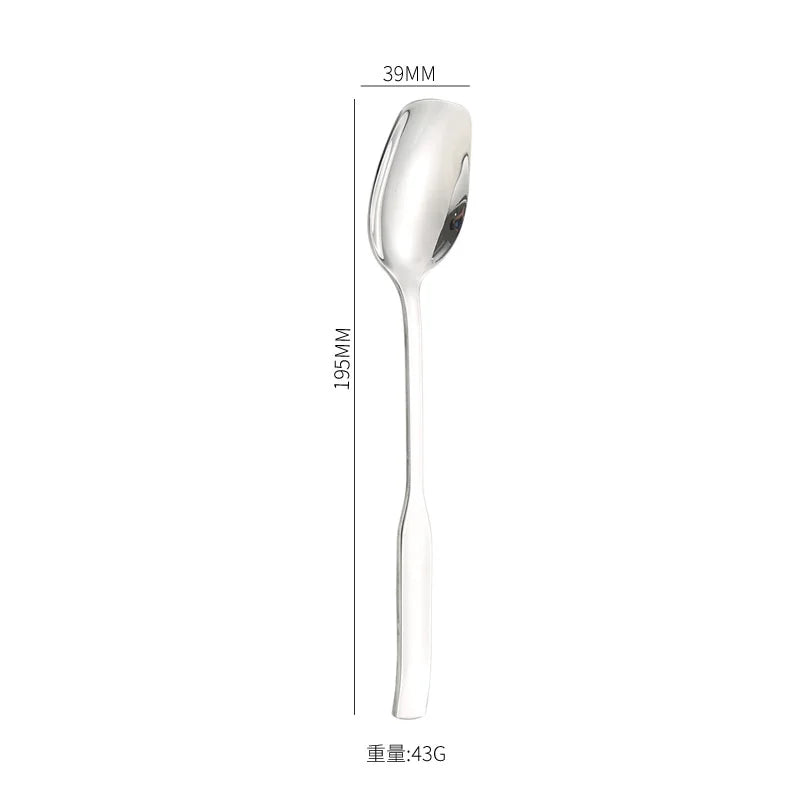 Axyaa Stainless Steel Long Handle Square Spoon Set for Dining and Desserts