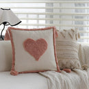 Axyaa Pink Tufted Tassel Linen Cushion Cover for Home Sofa Decor 45x45