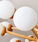 Axyaa White Glass Ball Wood Chandelier - Elegant Living Room Lighting