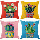 Axyaa Cactus Flower Pillow Covers Set - Tropical Bohemian Style Decor Cases