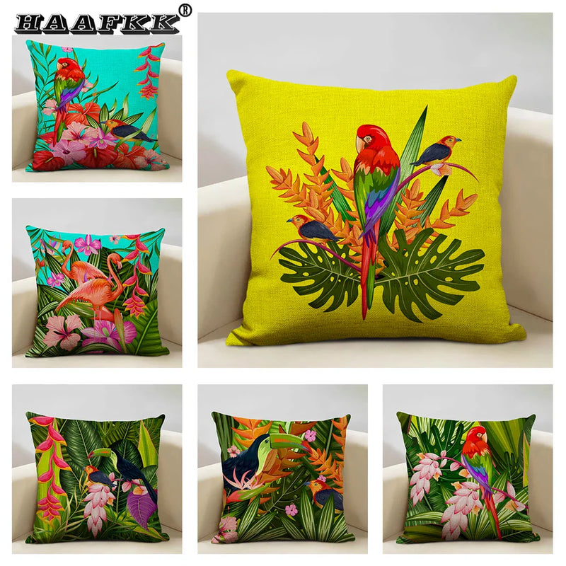 Axyaa African Parrot Flamingo Cushion Set for Home Decor & Comfort