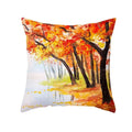 Axyaa Autumn Gold Red Forest Plush Cushion Cover: Vintage Oil Painting Pillowcase
